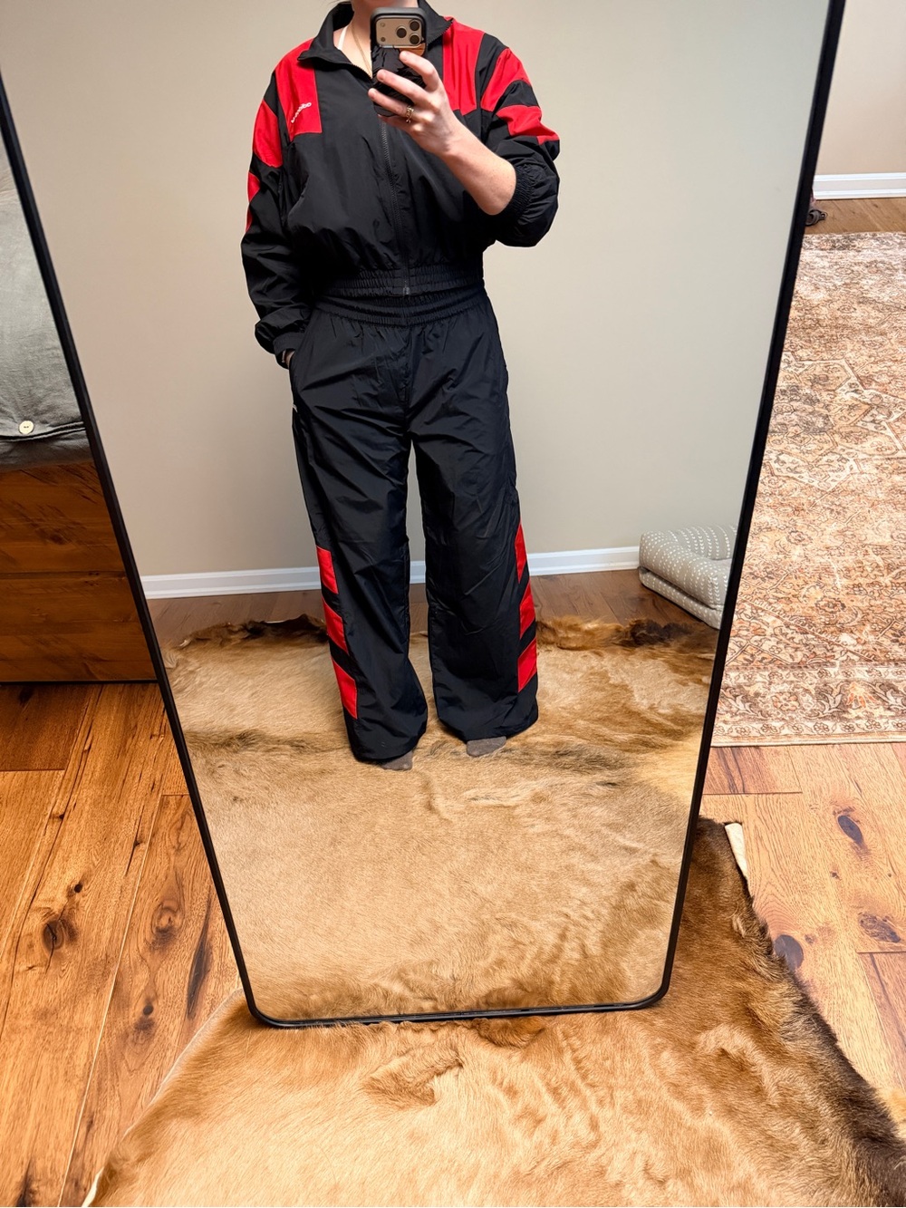 Womenโs Adidas block wash black and red tracksuit
